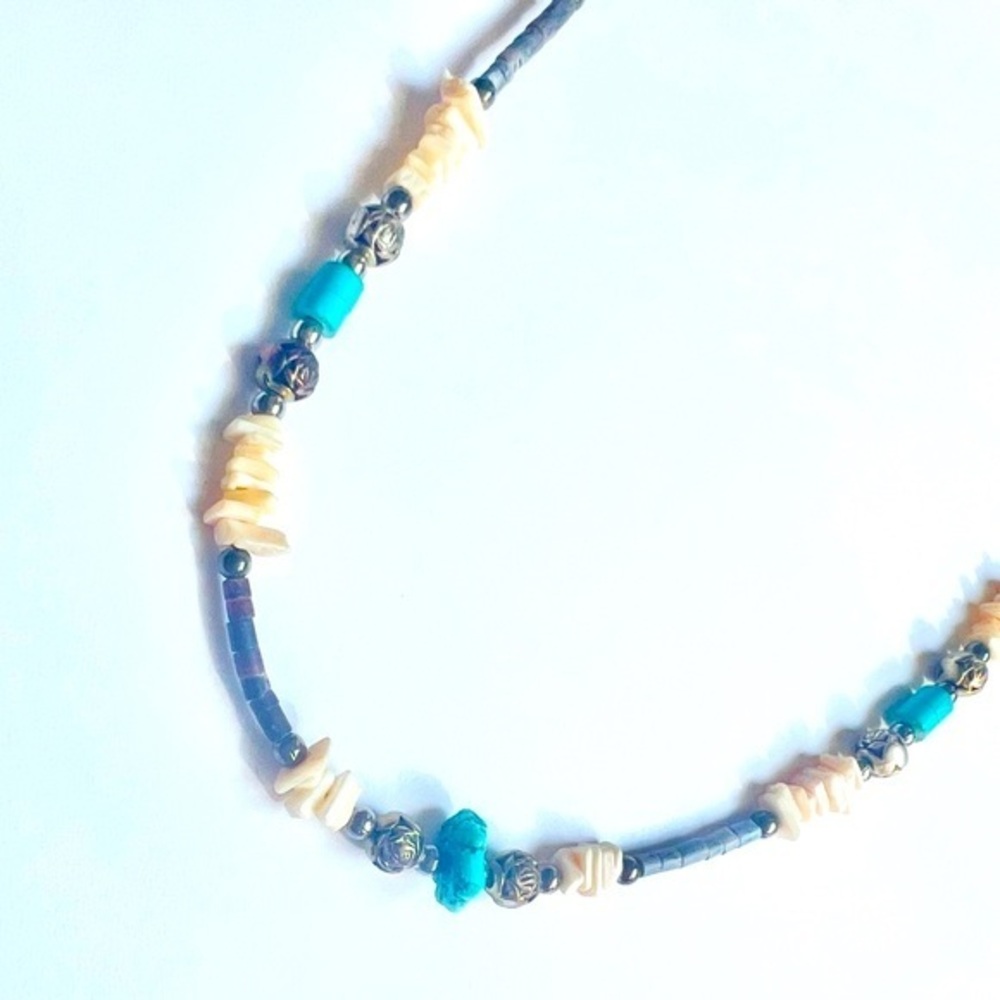 Victoria Leland Designs boho Turquoise and Cream Beaded Necklace
